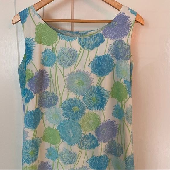 VTG 60’s Sheath Dress Size Large Blue Green Floral - Picture 3 of 9
